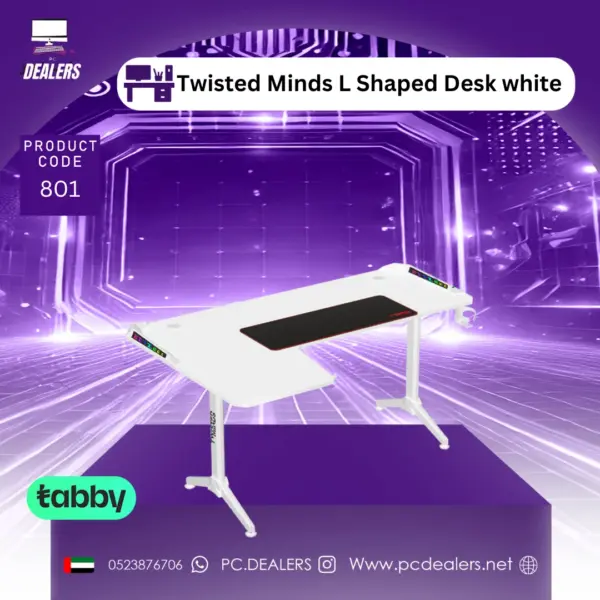 Twisted Minds WARRIOR L Shaped Gaming Desk RGB white