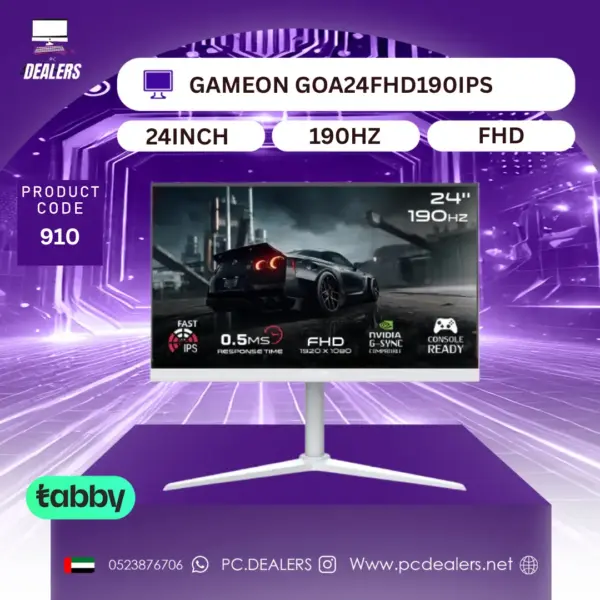 GAMEON GOA24FHD190IPS 24" FHD, 190Hz, MPRT 0.5ms, HDMI 2.1, Fast IPS Gaming Monitor (Supports PS5) - White