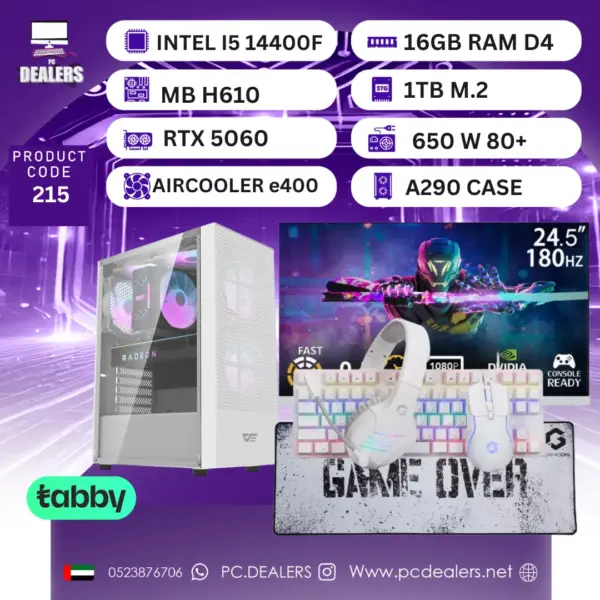 INTEL I5 14400F & RTX5060 & 180hz Monitor (WHITE)|Full setup 215