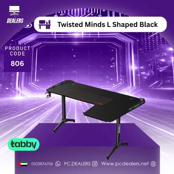 Twisted Minds WARRIOR L Shaped Gaming Desk RGB BLACK