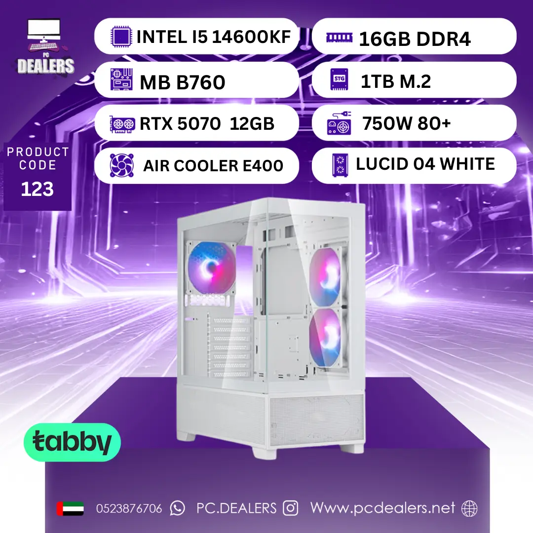 I514600kF&5070 PC WHITE w FULL WHITE Intel i5-14600kf & RTX 5070 | Gaming PC 123 - الصورة 1