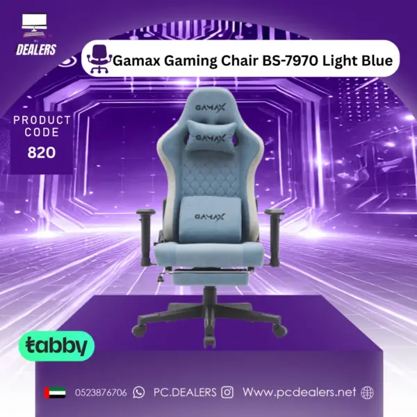 820 | Gamax Gaming Chair model BS-7970 with foot rest - Light Blue