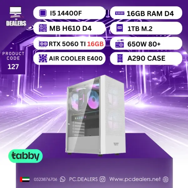 WHITE INTEL CORE I514400F & RTX 5060TI 16GB | Gaming PC 127