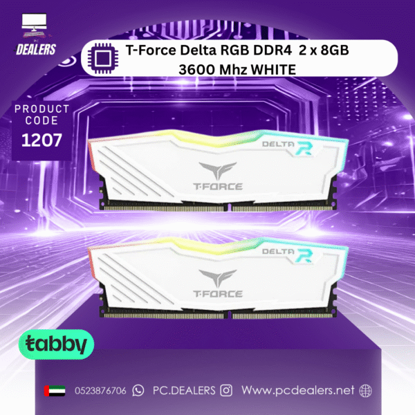 TEAMGROUP Team T-Force Delta RGB DDR4 Gaming Memory, 2 x 8 GB, 3600 Mhz WHITE