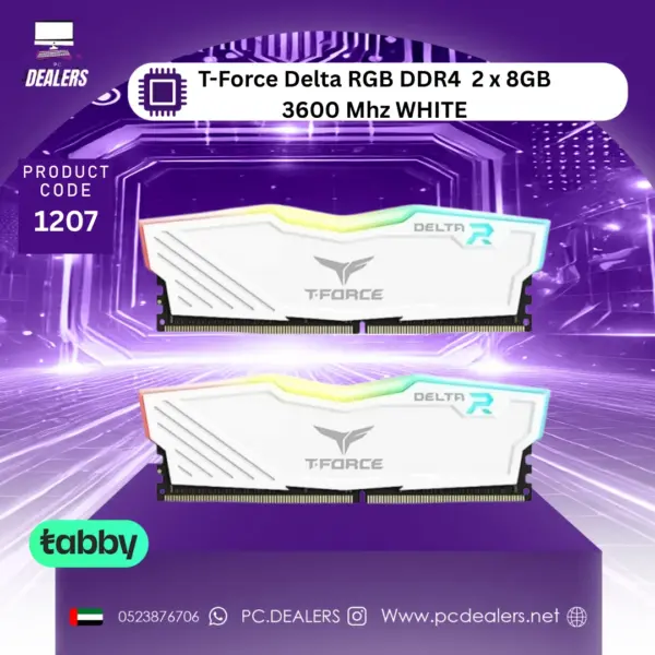 TEAMGROUP Team T-Force Delta RGB DDR4 Gaming Memory, 2 x 8 GB, 3600 Mhz WHITE