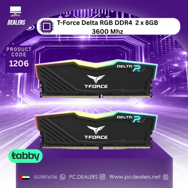TEAMGROUP Team T-Force Delta RGB DDR4 Gaming Memory, 2 x 8 GB, 3600 Mhz