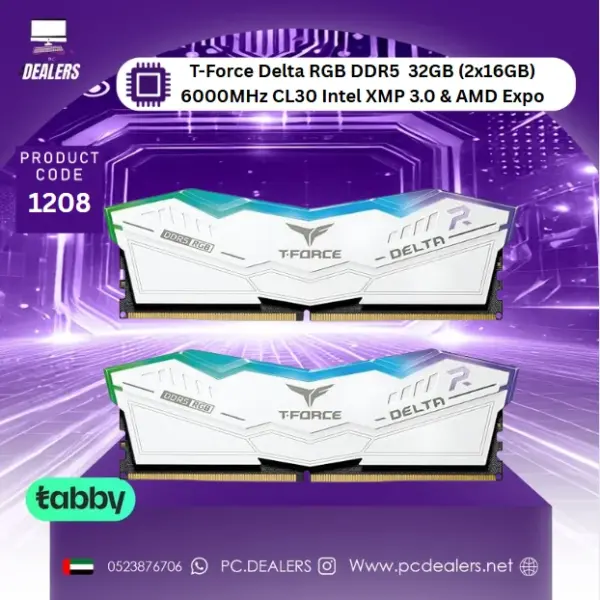 TEAMGROUP T-Force Delta RGB DDR5 Ram 32GB (2x16GB) 6000MHz CL30 Intel XMP 3.0 & AMD Expo White