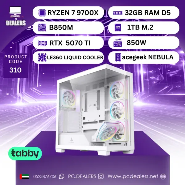 FULL WHITE RYZEN7 9700x & RTX 5070 TI  | Gaming PC 310