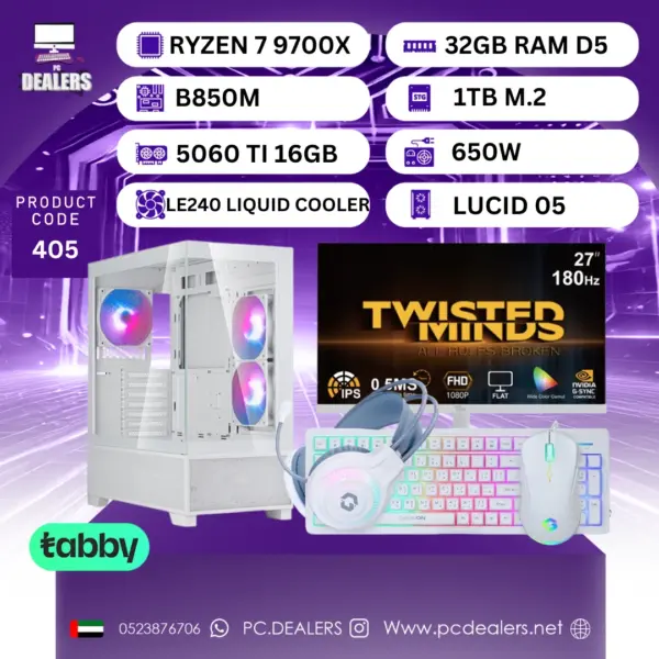 FULL WHITE RYZEN 7 9700X & RTX5060 TI 16GB & 180HZ Monitor|Full setup 405