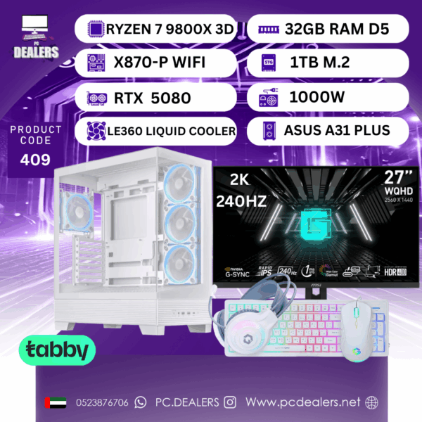 FULL WHITE RYZEN 7 9800X 3D & RTX5080 & 2K 240HZ Monitor|Full setup 409