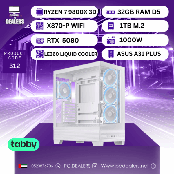 FULL WHITE RYZEN7 9800x 3D & RTX 5080 | Gaming PC 312