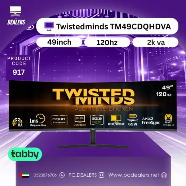 Twistedminds  49 inch WQHD (5120×1440),120Hz, 1ms, HDR10, HDMI 2.1, curved 1500R,  TM49CDQHDVA