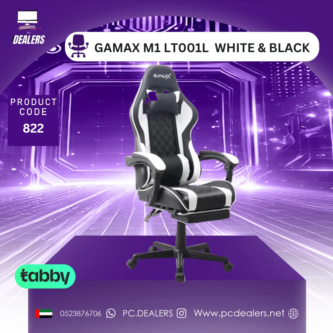 GAMAX M1 LT001L WHITE & BLACK 822 |Gamax Gaming Chair 1-LT001L Armrest & Footrest black & white - الصورة 1