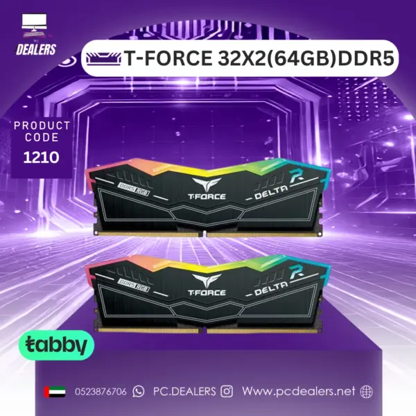 TEAMGROUP T-Force Delta RGB DDR5 Ram 64GB (2x32GB) 6000MHz  CL38 Intel XMP 3.0 & AMD Expo Black FF3D564G6000HC38ADC01